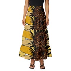 Colorful Seamless Floral Pattern Tiered Ruffle Maxi Skirt by Sarkoni