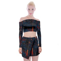 Architecture City Pixel Art Off Shoulder Top With Mini Skirt Set by Sarkoni