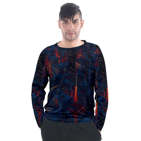 Architecture City Pixel Art Men s Long Sleeve Raglan T-shirt by Sarkoni