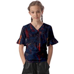 Architecture City Pixel Art Kids  V-neck Horn Sleeve Blouse by Sarkoni