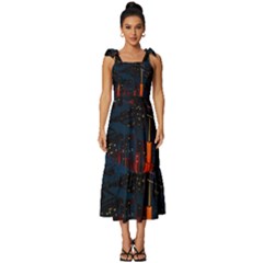 Architecture City Pixel Art Tie-strap Tiered Midi Chiffon Dress by Sarkoni