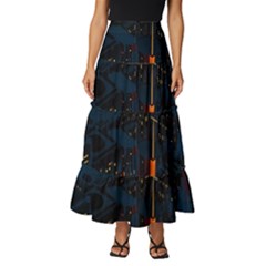 Architecture City Pixel Art Tiered Ruffle Maxi Skirt