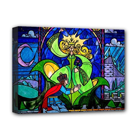 Beauty And The Beast Stained Glass Rose Deluxe Canvas 16  X 12  (stretched)  by Sarkoni