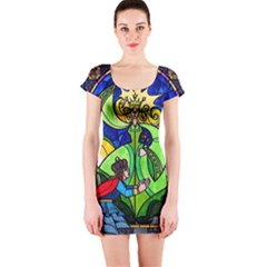 Beauty And The Beast Stained Glass Rose Short Sleeve Bodycon Dress by Sarkoni