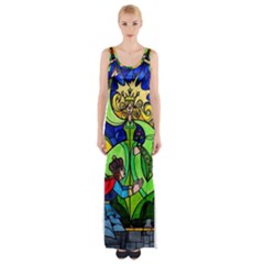 Beauty And The Beast Stained Glass Rose Thigh Split Maxi Dress by Sarkoni