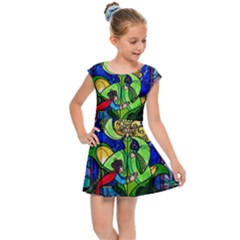 Beauty And The Beast Stained Glass Rose Kids  Cap Sleeve Dress by Sarkoni