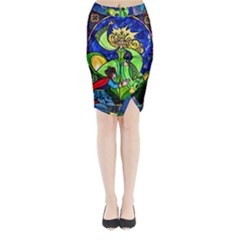 Beauty And The Beast Stained Glass Rose Midi Wrap Pencil Skirt by Sarkoni