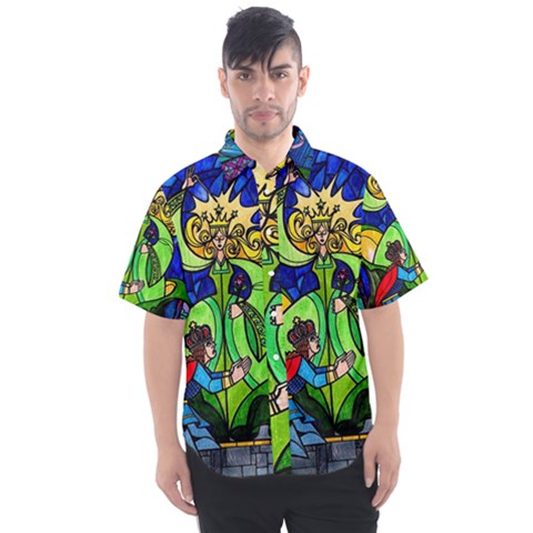 Beauty And The Beast Stained Glass Rose Men s Short Sleeve Shirt by Sarkoni