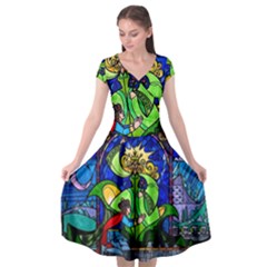 Beauty And The Beast Stained Glass Rose Cap Sleeve Wrap Front Dress by Sarkoni