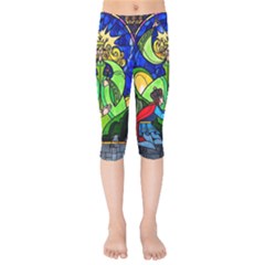 Beauty And The Beast Stained Glass Rose Kids  Capri Leggings  by Sarkoni