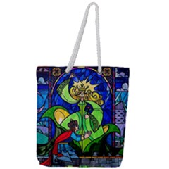 Beauty And The Beast Stained Glass Rose Full Print Rope Handle Tote (large) by Sarkoni