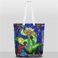 Beauty And The Beast Stained Glass Rose Full Print Rope Handle Tote (small) by Sarkoni