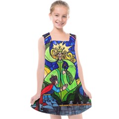 Beauty And The Beast Stained Glass Rose Kids  Cross Back Dress by Sarkoni