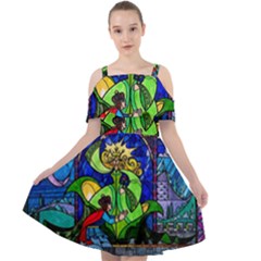 Beauty And The Beast Stained Glass Rose Cut Out Shoulders Chiffon Dress by Sarkoni