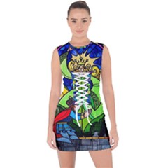 Beauty And The Beast Stained Glass Rose Lace Up Front Bodycon Dress by Sarkoni