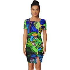 Beauty And The Beast Stained Glass Rose Fitted Knot Split End Bodycon Dress by Sarkoni