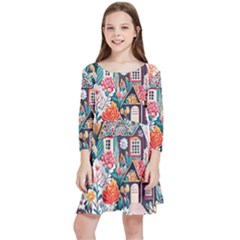 Cottagecore Kids  Quarter Sleeve Skater Dress by Valentinaart