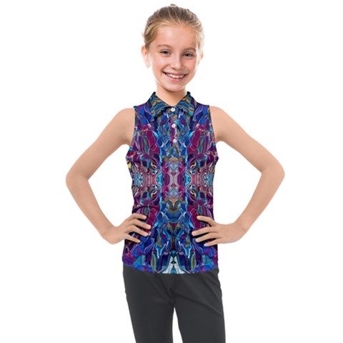 Cobalt Blend Kids  Sleeveless Polo T-shirt by kaleidomarblingart