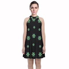 I Love Guitars In Pop Arts Blooming Style Velvet Halter Neckline Dress 