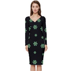 I Love Guitars In Pop Arts Blooming Style Long Sleeve V-neck Bodycon Dress  by pepitasart