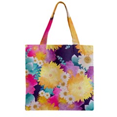 Watercolors Flowers Zipper Grocery Tote Bag by LalyLauraFLM