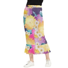 Watercolors Flowers Maxi Fishtail Chiffon Skirt by LalyLauraFLM