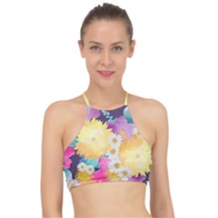 Watercolors Flowers Halter Bikini Top by LalyLauraFLM