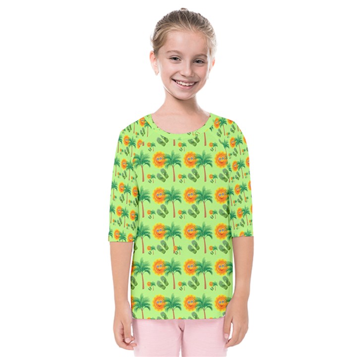 Summer Fun Pattern Kids  Quarter Sleeve Raglan T-Shirt