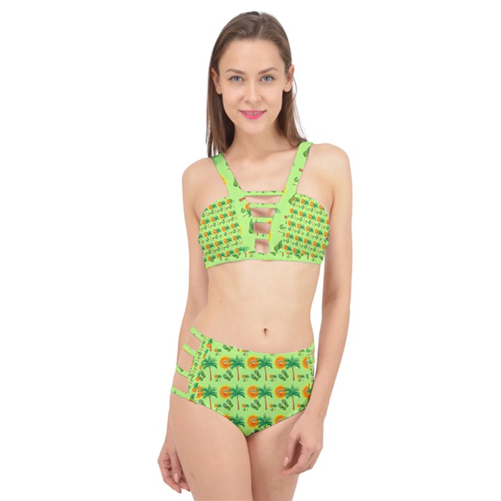 Summer Fun Pattern Cage Up Bikini Set