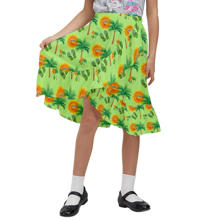 Summer Fun Pattern Kids  Ruffle Flared Wrap Midi Skirt