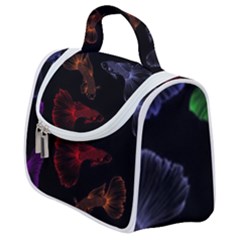 Vector Aquarium Guppies Seamless Fish Pattern With Black Background Satchel Handbag by Grandong