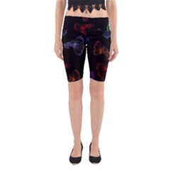 Vector Aquarium Guppies Seamless Fish Pattern With Black Background Yoga Cropped Leggings by Grandong