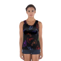 Vector Aquarium Guppies Seamless Fish Pattern With Black Background Sport Tank Top  by Grandong