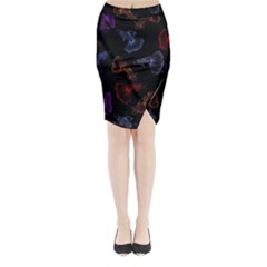 Vector Aquarium Guppies Seamless Fish Pattern With Black Background Midi Wrap Pencil Skirt by Grandong