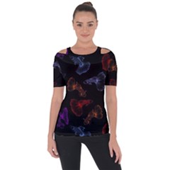 Vector Aquarium Guppies Seamless Fish Pattern With Black Background Shoulder Cut Out Short Sleeve Top by Grandong