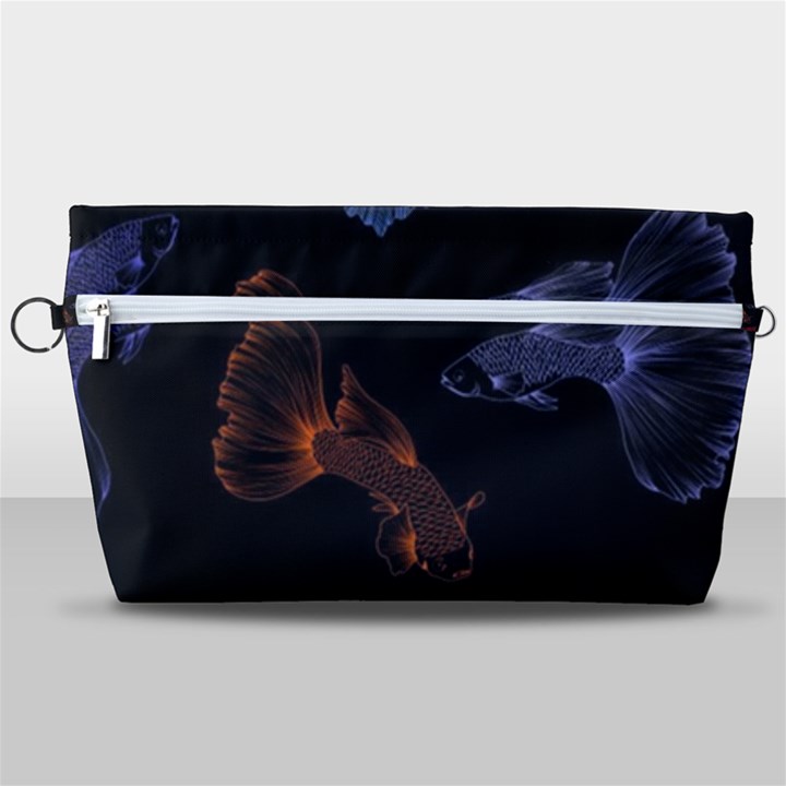 Vector Aquarium Guppies Seamless Fish Pattern With Black Background Handbag Organizer