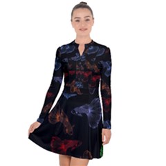 Vector Aquarium Guppies Seamless Fish Pattern With Black Background Long Sleeve Panel Dress by Grandong