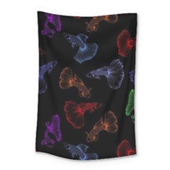 Vector Aquarium Guppies Seamless Fish Pattern With Black Background Small Tapestry by Grandong