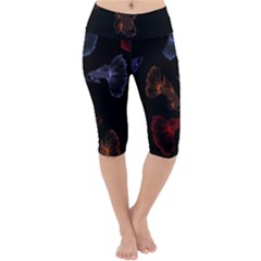 Vector Aquarium Guppies Seamless Fish Pattern With Black Background Lightweight Velour Cropped Yoga Leggings by Grandong