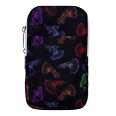 Vector Aquarium Guppies Seamless Fish Pattern With Black Background Waist Pouch (large)