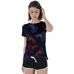 Vector Aquarium Guppies Seamless Fish Pattern With Black Background Short Sleeve Open Back T-shirt by Grandong