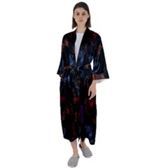 Vector Aquarium Guppies Seamless Fish Pattern With Black Background Maxi Satin Kimono by Grandong