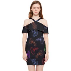 Vector Aquarium Guppies Seamless Fish Pattern With Black Background Shoulder Frill Bodycon Summer Dress by Grandong