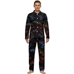 Vector Aquarium Guppies Seamless Fish Pattern With Black Background Men s Long Sleeve Velvet Pocket Pajamas Set by Grandong