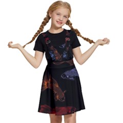 Vector Aquarium Guppies Seamless Fish Pattern With Black Background Kids  Apron Dress by Grandong