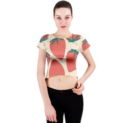 Seamless Strawberry Pattern Vector Crew Neck Crop Top by Grandong