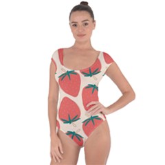 Seamless Strawberry Pattern Vector Short Sleeve Leotard  by Grandong