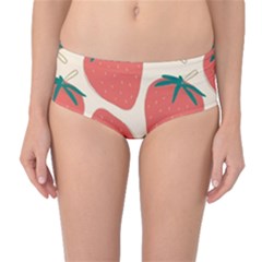 Seamless Strawberry Pattern Vector Mid-waist Bikini Bottoms by Grandong