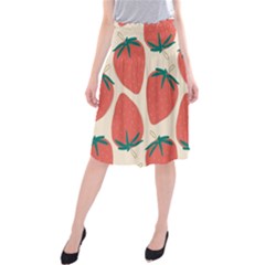 Seamless Strawberry Pattern Vector Midi Beach Skirt by Grandong