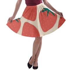 Seamless Strawberry Pattern Vector A-line Skater Skirt by Grandong